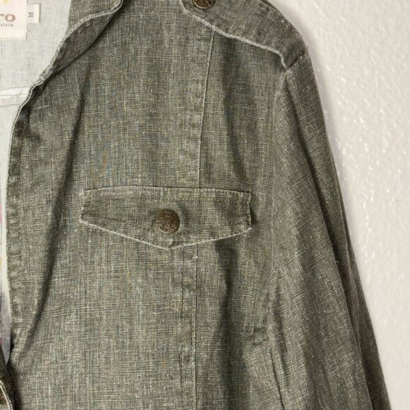 Maestro Green Linen Cotton Jacket Women's Size Medium Ruffled Y2K Boho - Picture 15 of 16